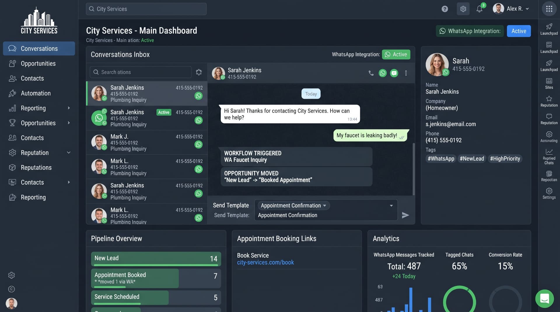 WhatsApp Automation Build — GoHighLevel dashboard